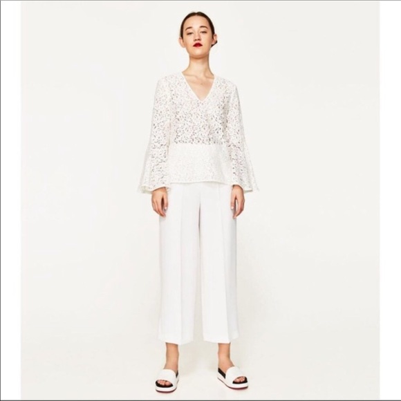 SOLD Zara Crochet Lace Exaggerated Ruffle Bell Sleeve Blouse - Picture 6 of 13